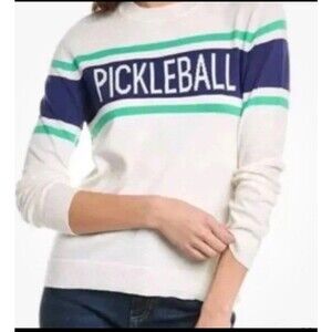 Alashan 100% Cashmere Luxury Pickleball Sweater White Blue Designer Medium NWT